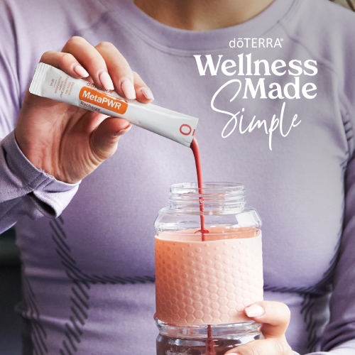 VMG+ with Wellness Made Simple with Wording and woman holding glass