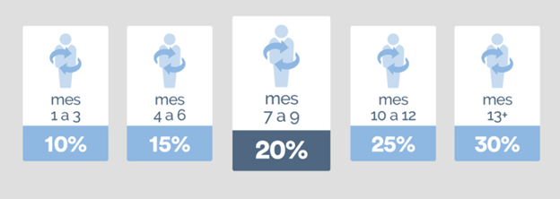 Meses y porcentajes de acumulación