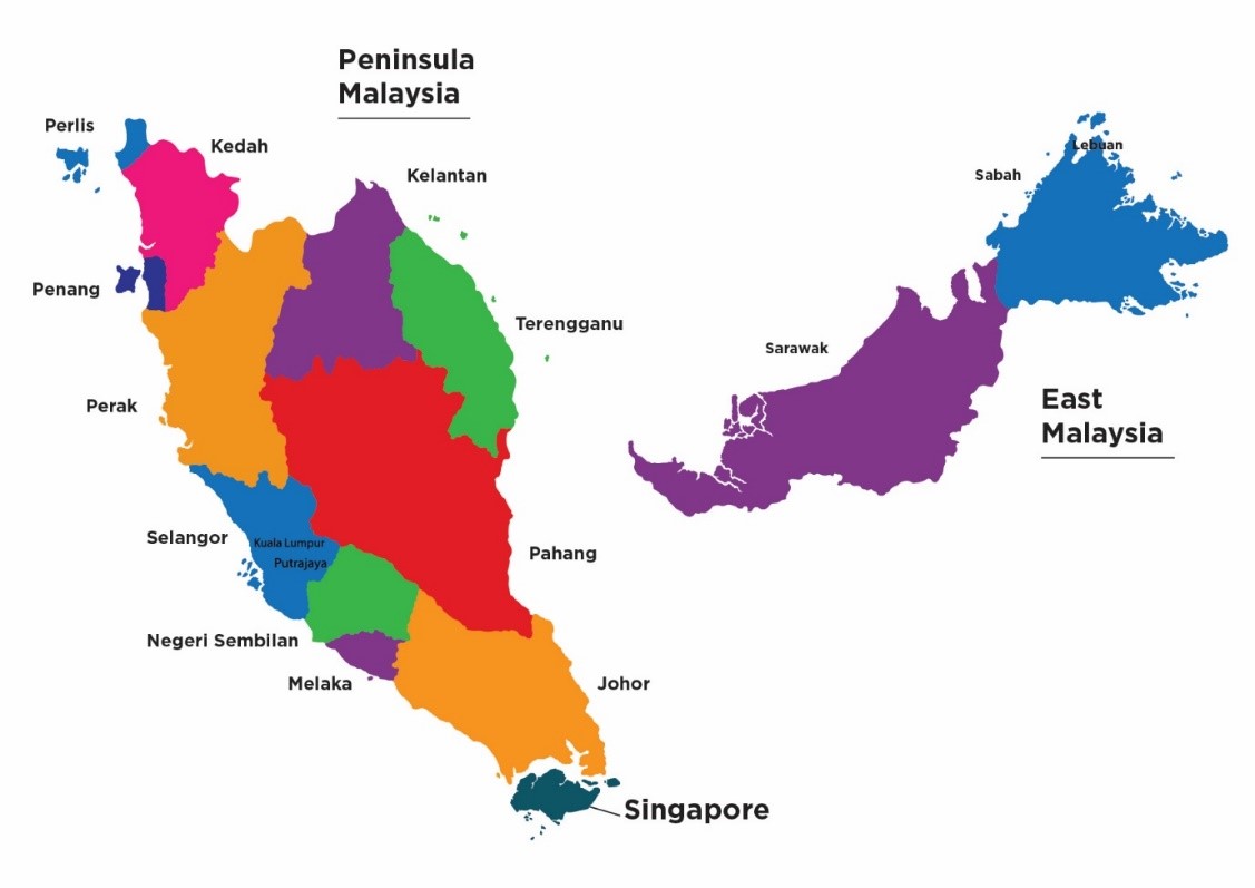 Malaysia and Singapore map