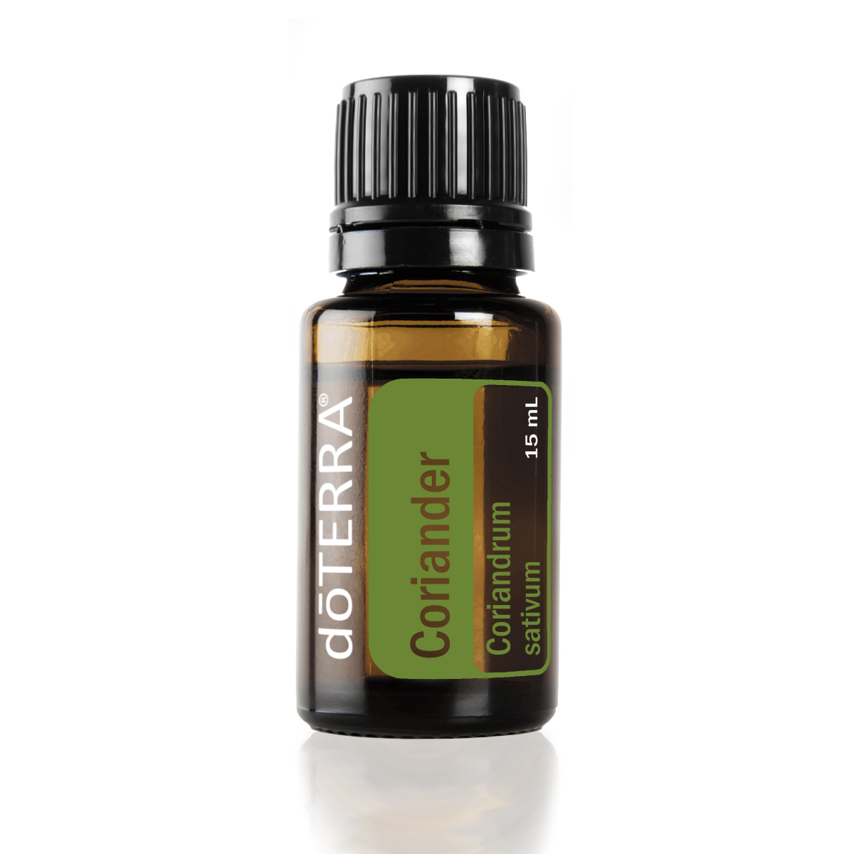 Bottle of doTERRA Coriander essential oil. What are the benefits of Coriander oil? People use Coriander essential oil to aid in digestion, promote a clear complexion, and boost mood.