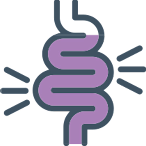 A black and purple graphic representing digestive discomfort.