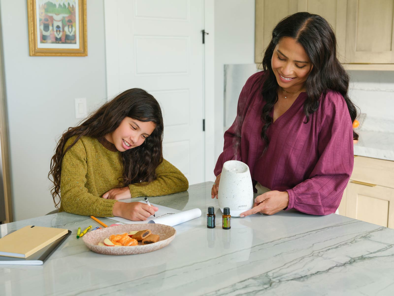 A parent and child doing homework