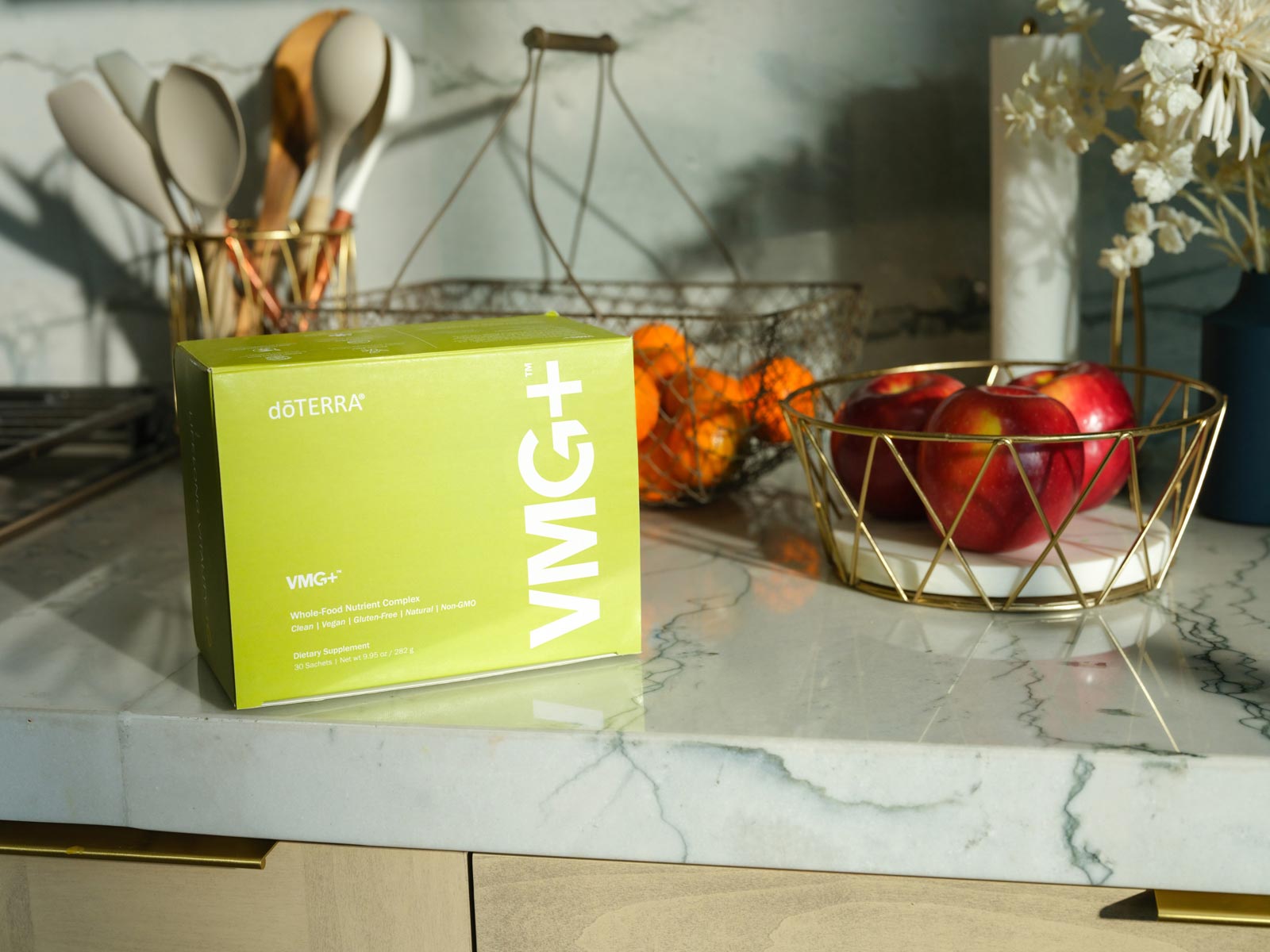 A box of VMG on a table