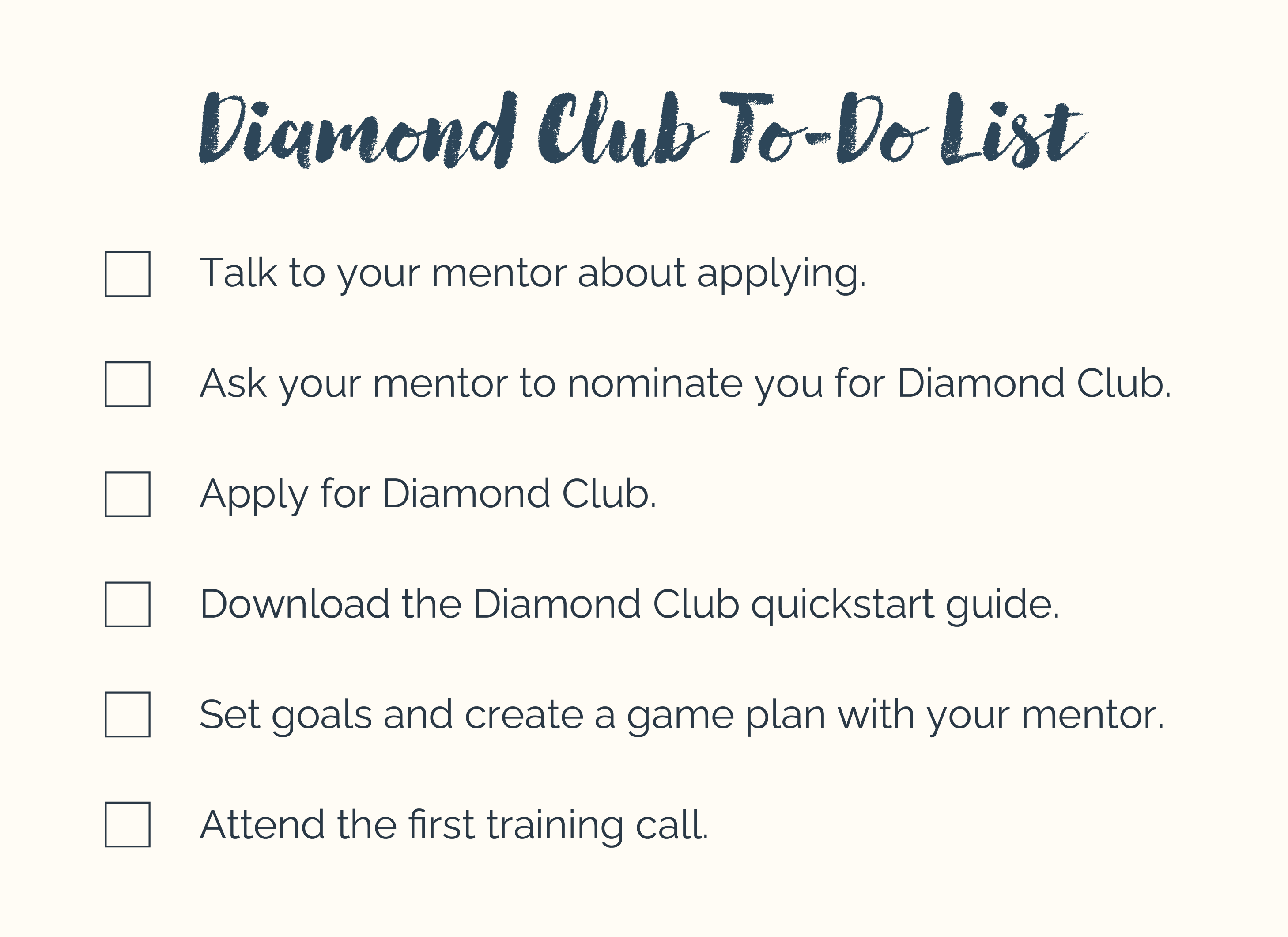 Diamond Club Participant to-do list
