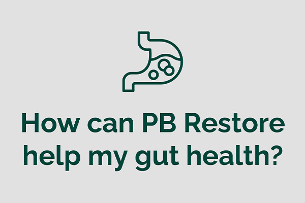 An image of a gut with the text: How can PB Restore help improve my gut health?