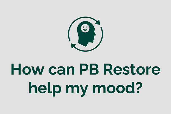 An image of a head with the text: How can PB Restore help my mood?