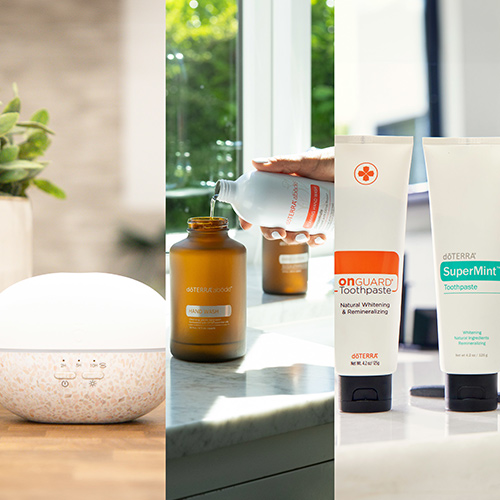 Bubble diffuser, citrus bliss handwash, on guard and supermint toothpaste